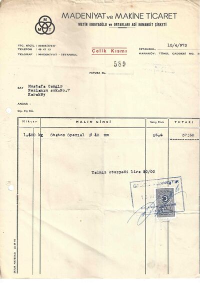 1973 Madeniyat faturası