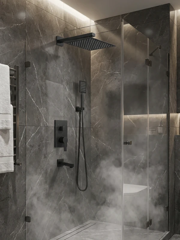 CREVO Nero ankastre duş seti — banyo uygulaması